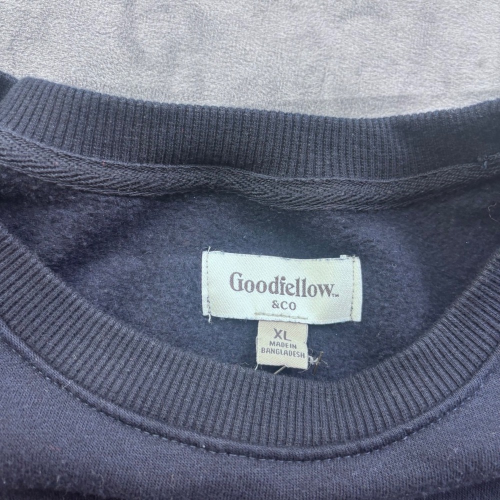 Goodfellow & Co Mens Navy Blue Teal Stripe Crewneck Sweatshirt XL Pullover - Picture 2 of 7